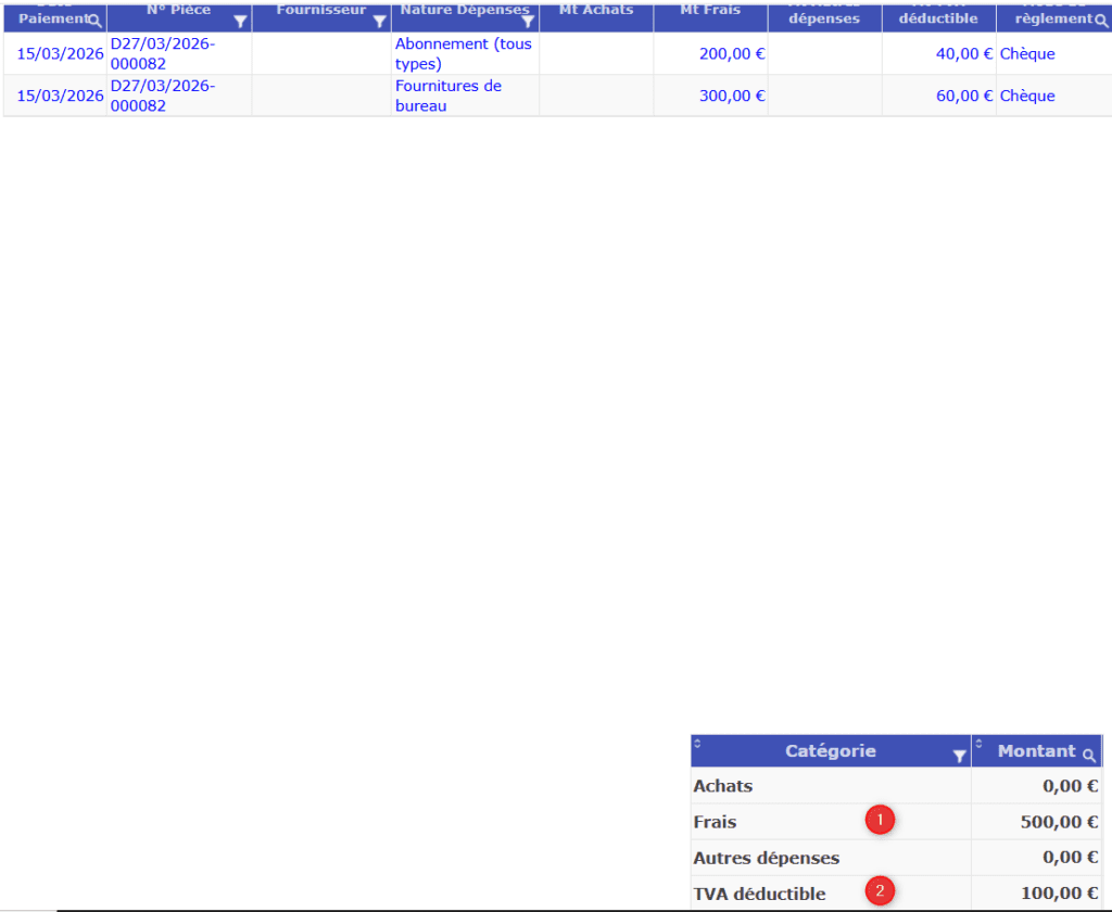 Gesticompta, la tva dans le registre des dépenses. Franchissement des seuils micro entreprise. 